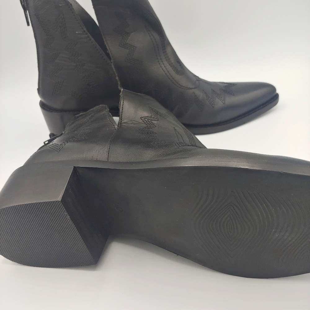 Western Leather Black Cowboy Boot Ankle Boho Shoe New bootie - Picture 9 of 11